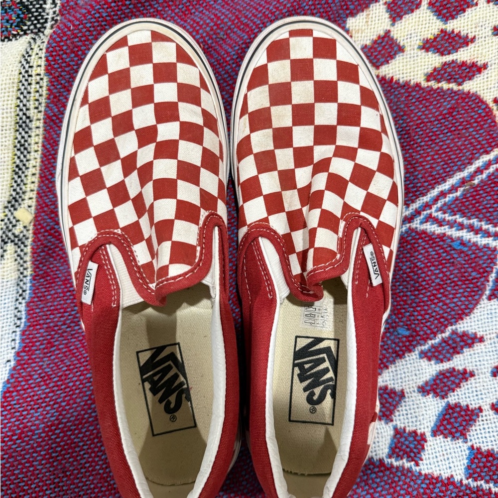 Vans Red and White Checkered Slip-Ons